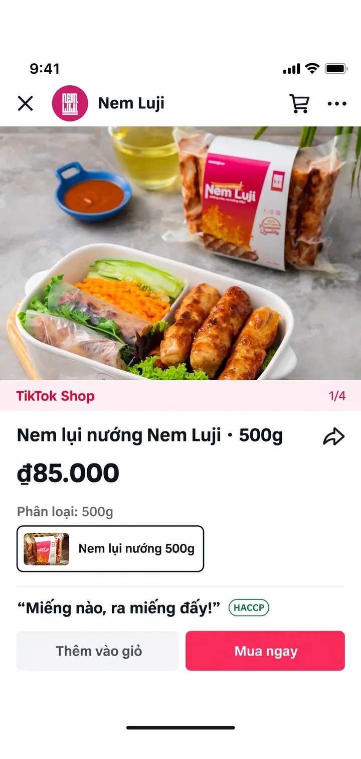 Màn TikTok Shop bước 3, chọn gói: trang sản phẩm, chọn phân loại 500g